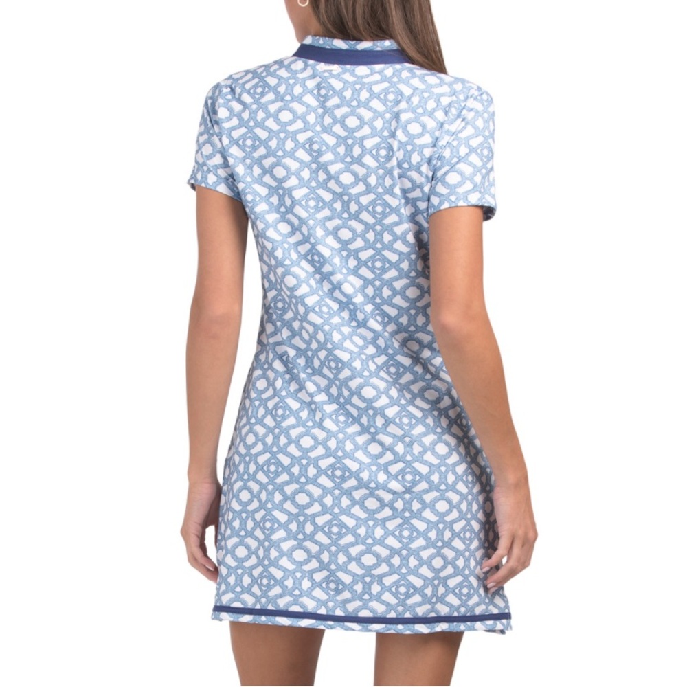 New Cabana life Short Sleeve Sport Dress Blue and White Patterned - Picture 3 of 7